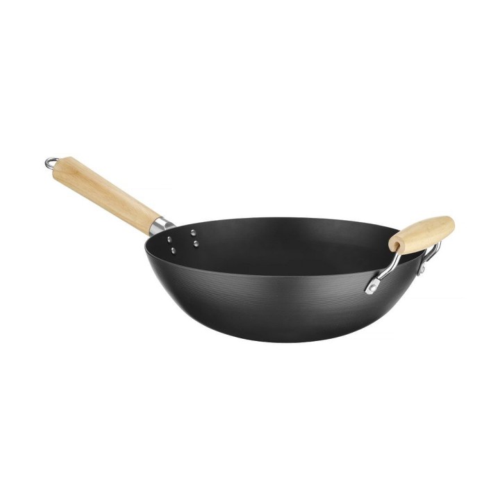 Wok avec manche en bois