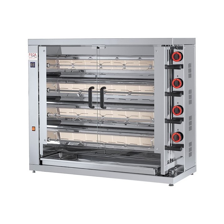ROTISSOIRE A POULETS GAZ, 4 BROCHES, MAX 16 POULETS ROTG16EKO FECA