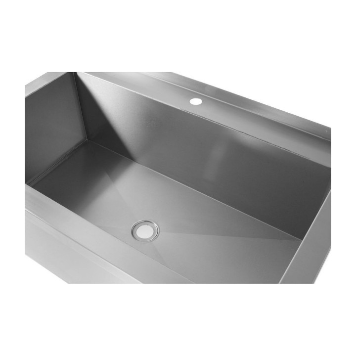 Table avec bac de lavage simple – soudé, profondeur 700 mm, hauteur du bac 300 mm