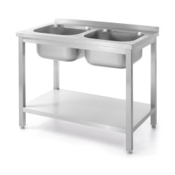 Table avec 2 éviers et étagère, vissée
