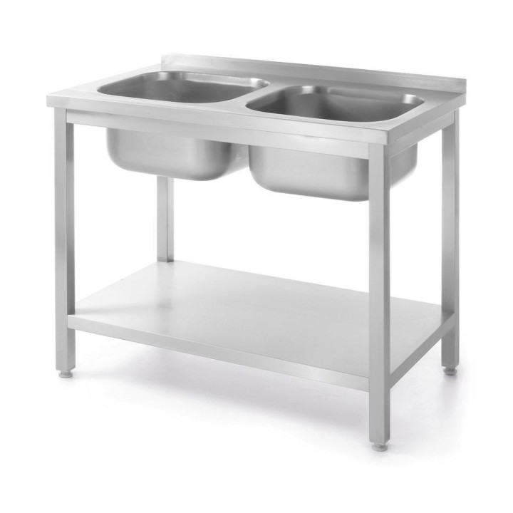 Table avec 2 éviers et étagère, vissée