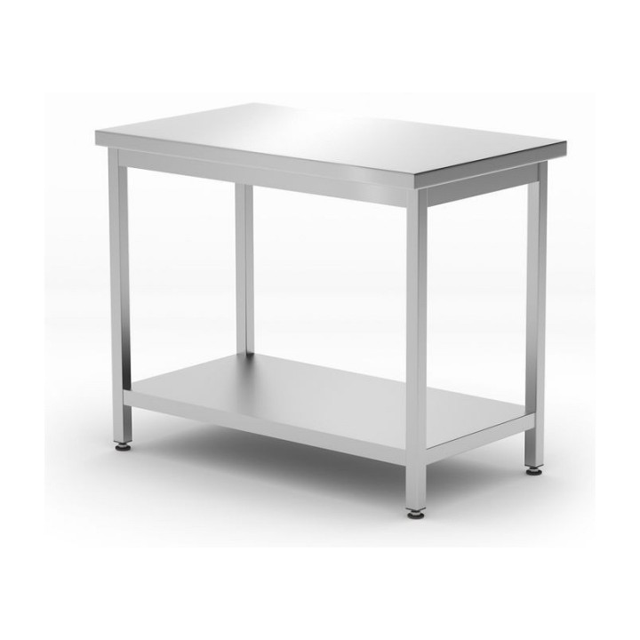 Table de travail centrale avec étagère – vissée, profondeur 600 mm