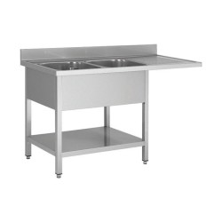 Plonge lave - vaisselle - 2 Bacs - égouttoir à droite - 1600 × 600 × 850 mm