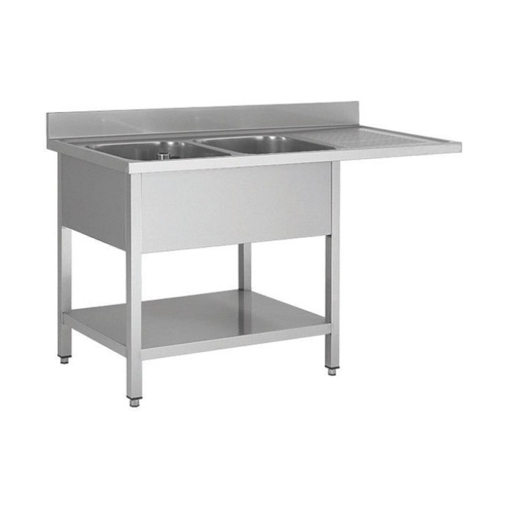 Plonge lave - vaisselle - 2 Bacs - égouttoir à droite - 1600 × 700 × 850 mm