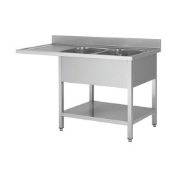 Plonge lave - vaisselle - 2 Bacs - égouttoir à gauche - 1600 × 700 × 850 mm