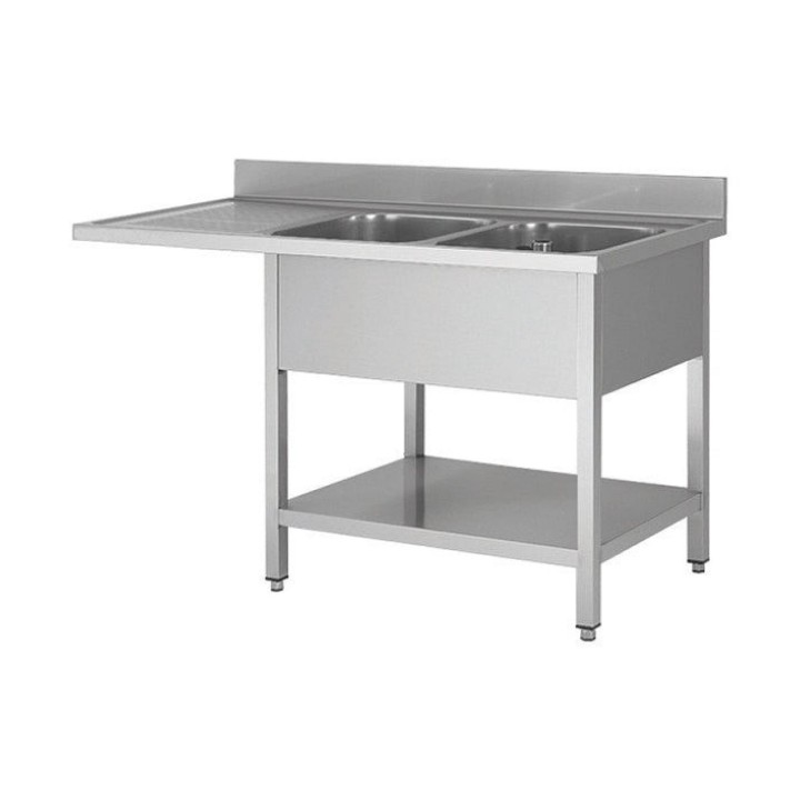 Plonge lave - vaisselle - 2 Bacs - égouttoir à gauche - 1600 × 700 × 850 mm