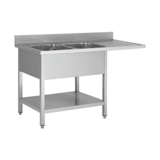 Plonge lave - vaisselle - 2 Bacs - égouttoir à droite - 1800 × 600 × 850 mm