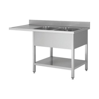 Plonge lave - vaisselle - 2 Bacs - égouttoir à gauche - 1800 × 600 × 850 mm
