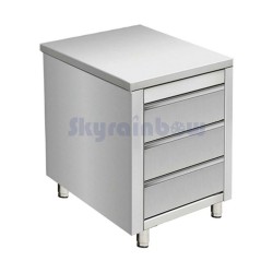 Placard central inox - 3 tiroirs - 500 × 600 × 850 mm