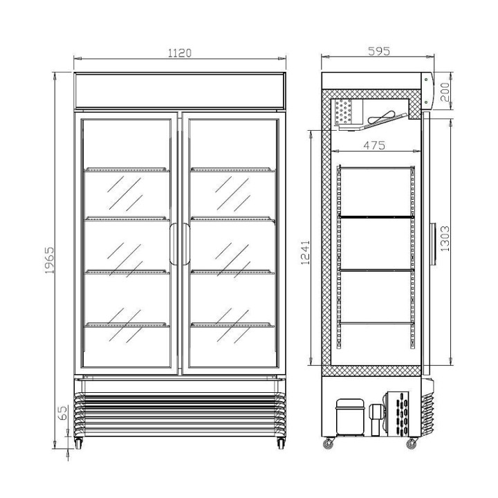 RÉFRIGÉRATEUR AVEC PORTES COULISSANTES EN VERRES BEZ-750 SL