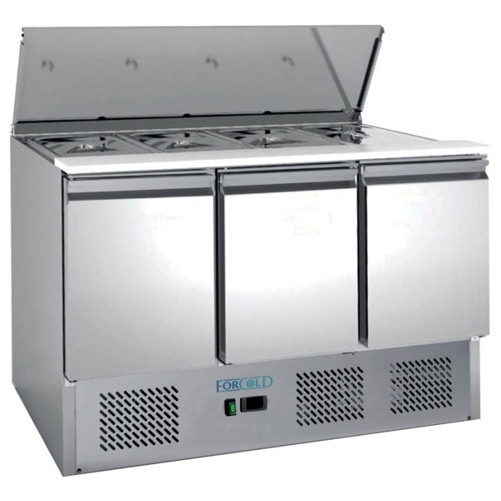 FRIGO SALADETTE, 3 PORTES, AVEC COUVERCLE INOX FMET1003C FORCOLD