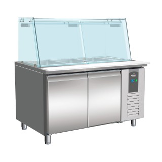 700 TABLE RÉFRIGÉRÉE AVEC VERRE 2 PORTES  3X 1/1 + 3X 1/6 GN RÉCIPIENT