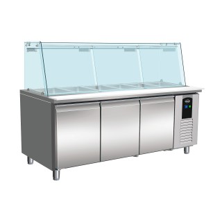 TABLE RÉFRIGÉRÉE AVEC VERRE 3 PORTES  5X 1/1 GN RÉCIPIENT