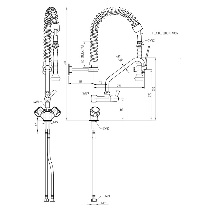 DOUCHETTE "BASSE" MONOTROU, AVEC ROBINET INTERMEDIAIRE - DEBIT 18 L / MINUTE HGD1301 MONOLITH