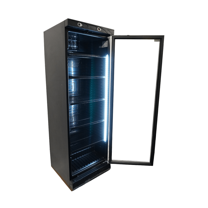 RÉFRIGÉRATEUR 1 PORTE EN VERRE 382L NOIR SANS CANOPY