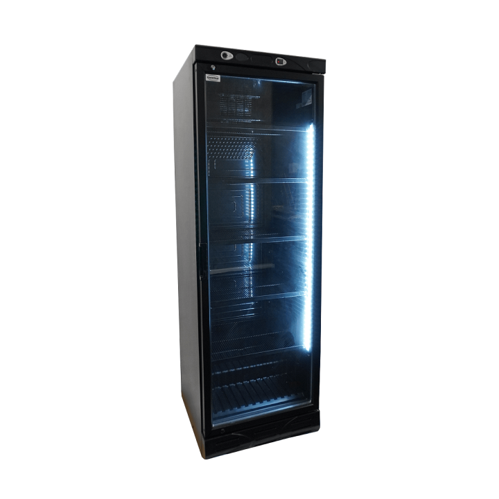 RÉFRIGÉRATEUR 1 PORTE EN VERRE 382L NOIR SANS CANOPY