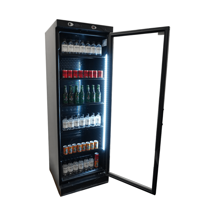 RÉFRIGÉRATEUR 1 PORTE EN VERRE 382L NOIR SANS CANOPY