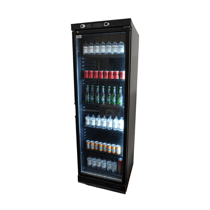 RÉFRIGÉRATEUR 1 PORTE EN VERRE 382L NOIR SANS CANOPY