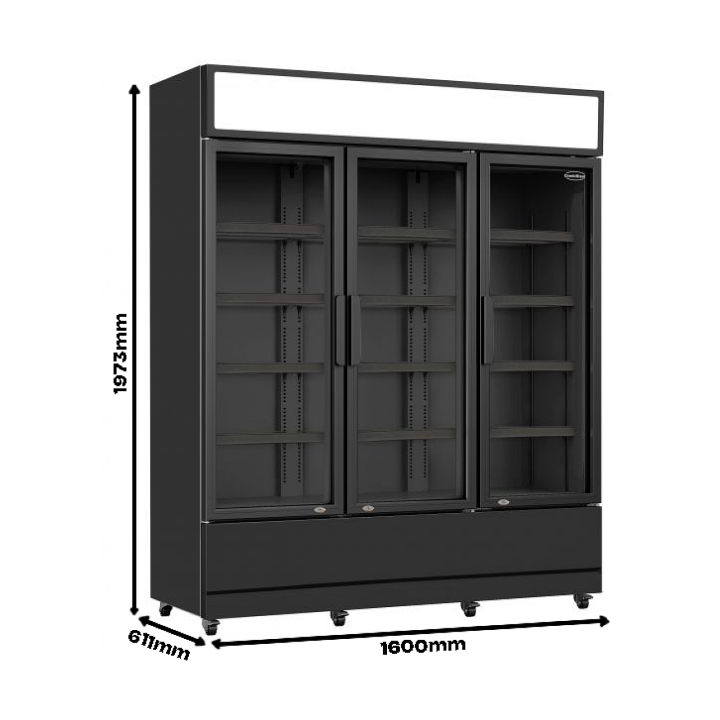 RÉFRIGÉRATEUR 3 PORTES EN VERRE NOIR FCU-1200 BL