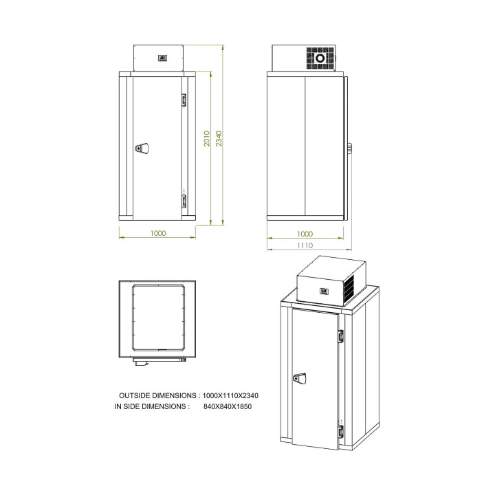 MINI CHAMBRE FRIGORIFIQUES INCL. UNITÉ TYPE NÉGATIF