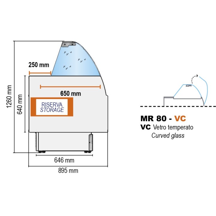 COMPTOIR VITRINE REFRIGERE VENTILE (P 895 MM), VITRES BOMBEES, L 1520 MM FMR0815VC TECNODOM