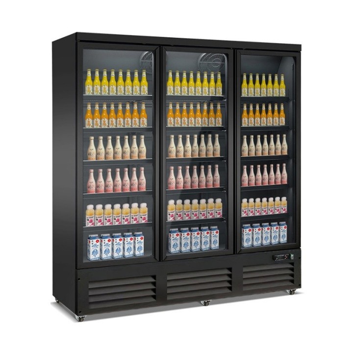 RÉFRIGÉRATEUR 3 PORTES EN VERRE NOIR CEB-1600R BL