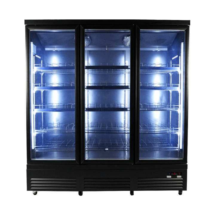 RÉFRIGÉRATEUR 3 PORTES EN VERRE NOIR CEB-1600R BL