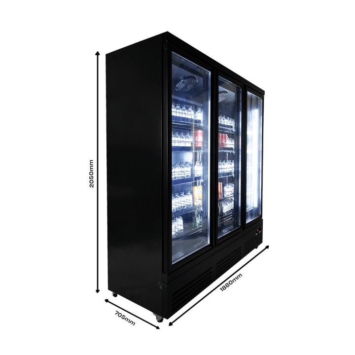 RÉFRIGÉRATEUR 3 PORTES EN VERRE NOIR CEB-1600R BL