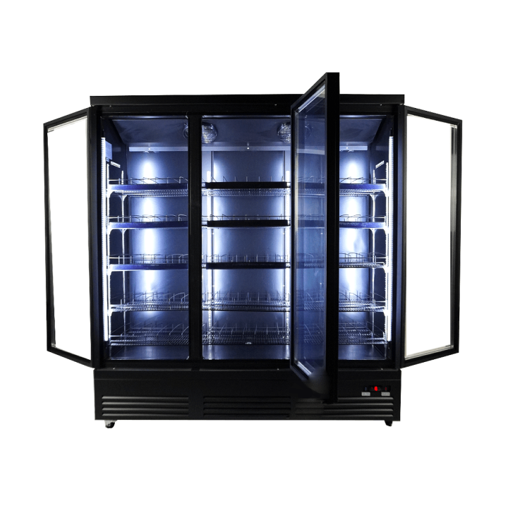 RÉFRIGÉRATEUR 3 PORTES EN VERRE NOIR CEB-1600R BL
