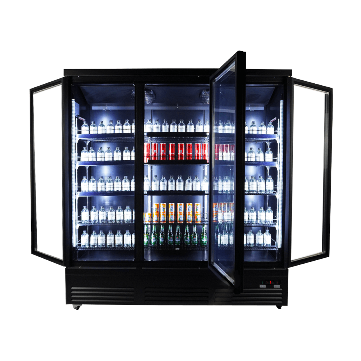 RÉFRIGÉRATEUR 3 PORTES EN VERRE NOIR CEB-1600R BL