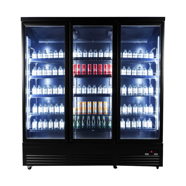 RÉFRIGÉRATEUR 3 PORTES EN VERRE NOIR CEB-1600R BL