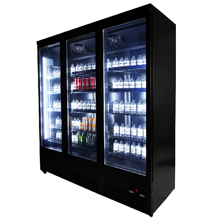 RÉFRIGÉRATEUR 3 PORTES EN VERRE NOIR CEB-1600R BL