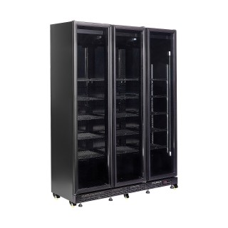 RÉFRIGÉRATEUR 3 PORTES EN VERRE NOIR NAP-1200 HT - AVEC PORTE CHAUFFANTE