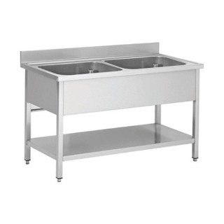 Plonge en inox - 2 Bacs sans égouttoir , 1000 x 600x 850 mm