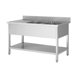 Plonge en inox - 2 Bacs avec égouttoir , 1400 x 600 x850 mm
