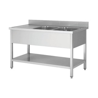 Plonge en inox - 2 Bac - égouttoir à gauche , 1400 x 700 x850+100 mm