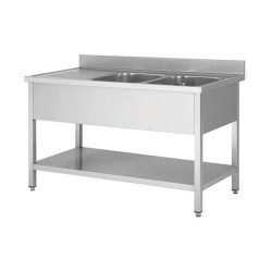 Plonge en inox - 2 Bacs - égouttoir à gauche , 1600 x 600 x850 mm