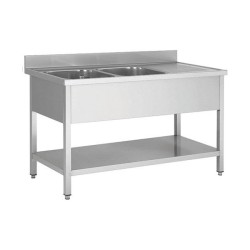 Plonge en inox - 2 Bacs - égouttoir à droite , 1800 x 600 x850 mm