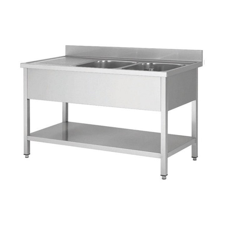 Plonge en inox - 2 Bacs - égouttoir à gauche , 1800 x 600 x850 mm