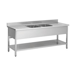 Plonge en inox - 2 Bacs - 2 égouttoirs , 2000 x 600 x850 mm