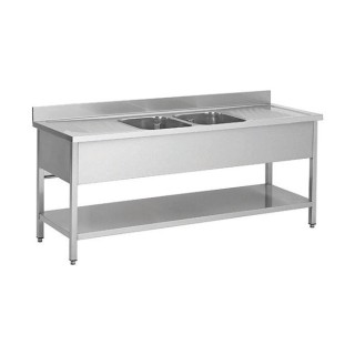 Plonge en inox - 2 Bacs - 2 égouttoirs , 2000 x 700 x850 mm