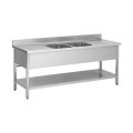 Plonge en inox - 2 Bacs - 2 égouttoirs , 2000 x 700 x850 mm