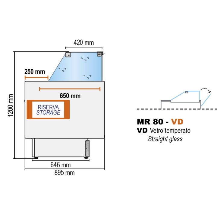 COMPTOIR VITRINE REFRIGERE VENTILE (P 895 MM), VITRES DROITES, L 2480 MM FMR0825VD TECNODOM