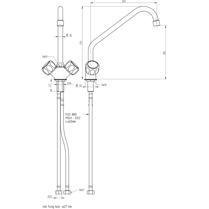 ROBINET MELANGEUR MONOTROU - DEBIT 14L / MINUTE HGD1300 MONOLITH