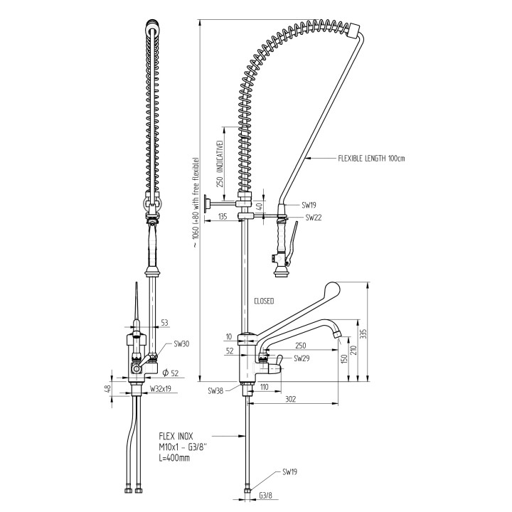 DOUCHETTE MONOTROU, AVEC ROBINET INTERMEDIAIRE, COMMANDE A COUDE - DEBIT 18 L / MINUTE HGD1409 MONOLITH