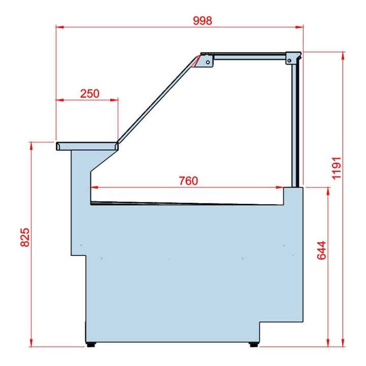 GEVENTILEERDE GEKOELDE TOONBANK (D 1000 MM), RECHTE RUITEN, L 2960 MM FM0930VD TECNODOM