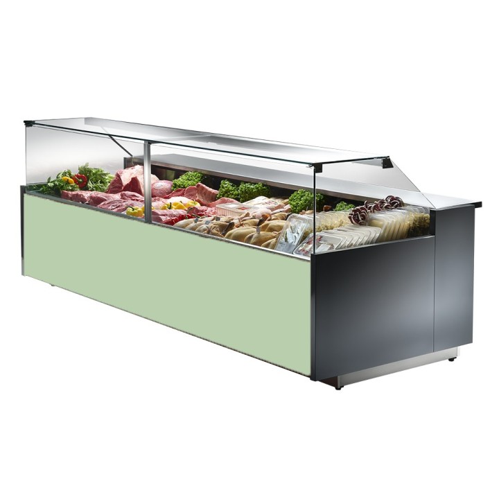 GEVENTILEERDE GEKOELDE TOONBANK (D 1150 MM), RECHTE RUITEN, L 2480 MM FM1025VD TECNODOM