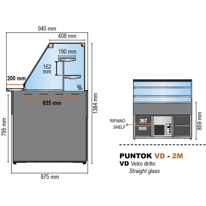 COMPTOIR VITRINE REFRIGERE VENTLE (940 MM), VITRES DROITES, L 1802 MM KPK0818VD2M TECNODOM