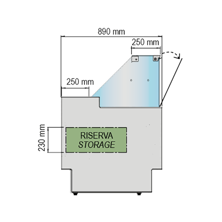GEVENTILEERDE GEKOELDE TOONBANK (D 890 MM), RECHTE RUITEN, L 2480 MM FIGO9025VD TECNODOM