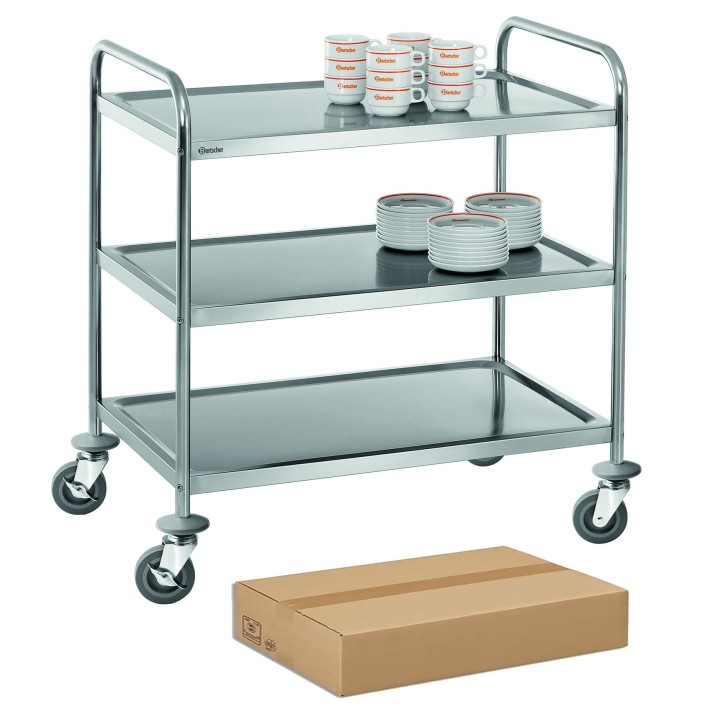 DEMONTEERBARE RVS AFRUIMTROLLEY, 3 NIVEAU'S ICS483 CATERCHEF